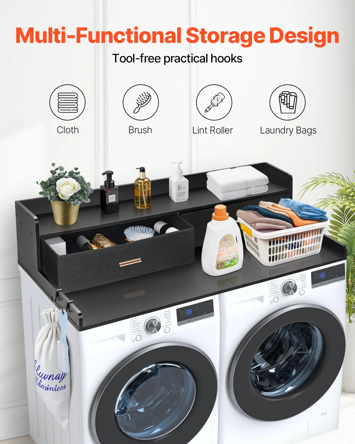 SucceBuy Washer Dryer Countertop With Drawer Shelf For Laundry Organization