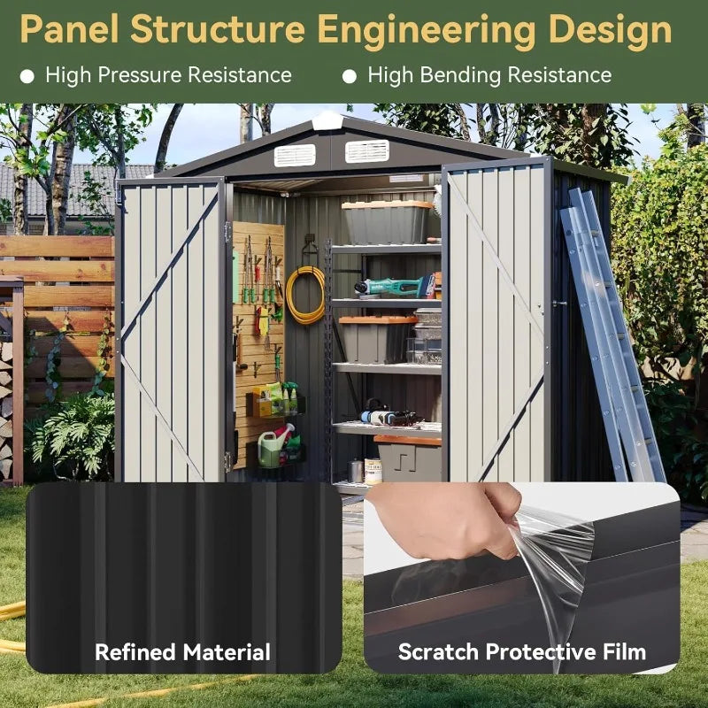 Outdoor Metal Storage Shed With Galvanized Base Weatherproof And Durable
