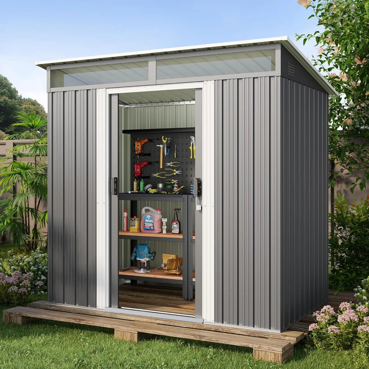 Metal Garden Storage Shed With Sliding Lockable Doors