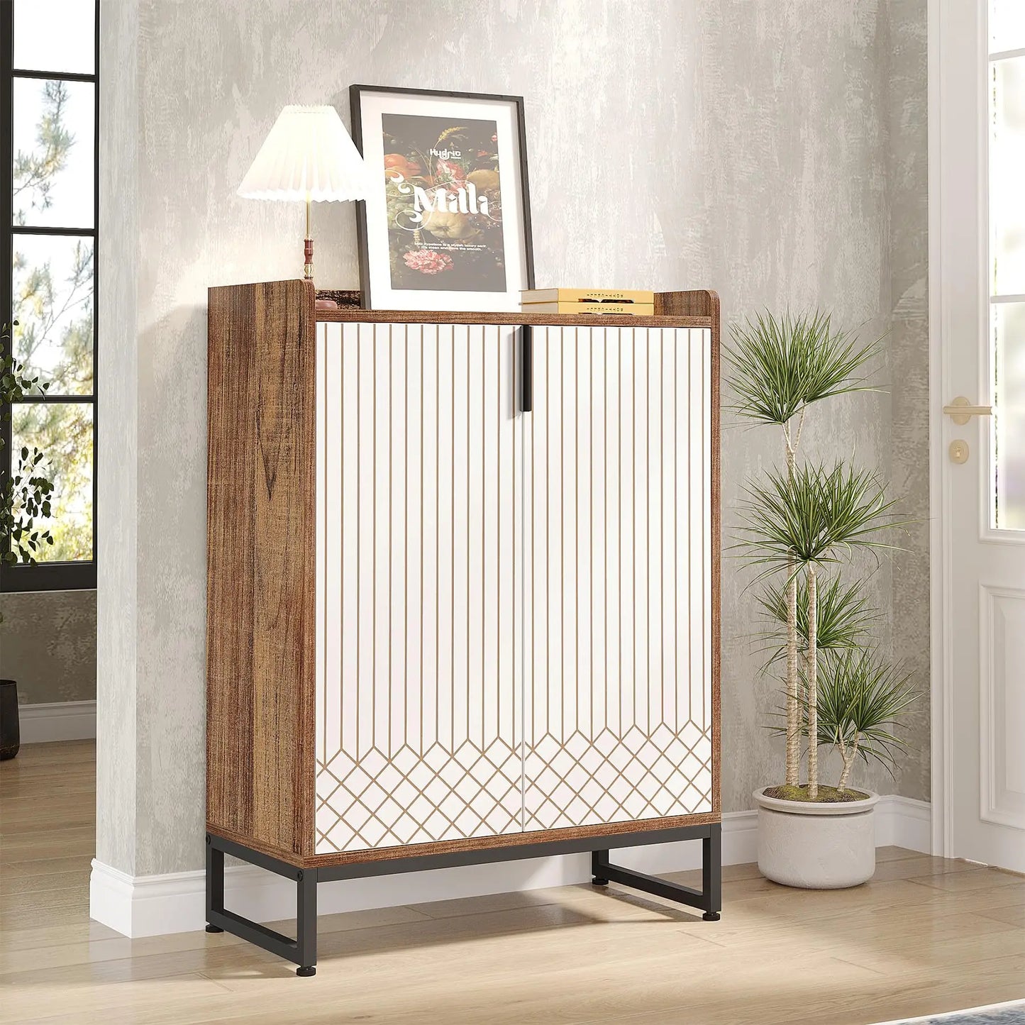Tribesigns 5-Tier Wood Shoe Cabinet With Doors For Home