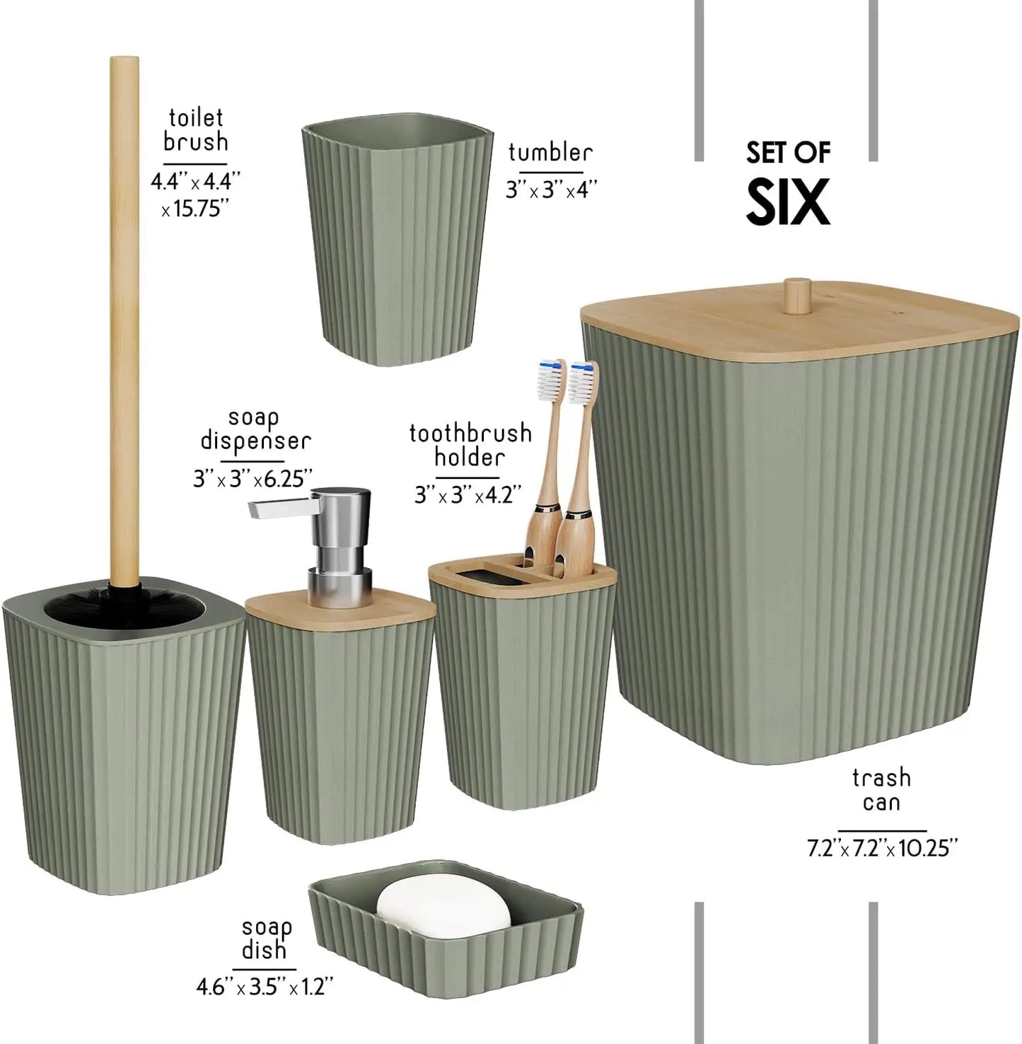 Bathroom Accessory Set With Toilet Brush Trash Can And Dispenser