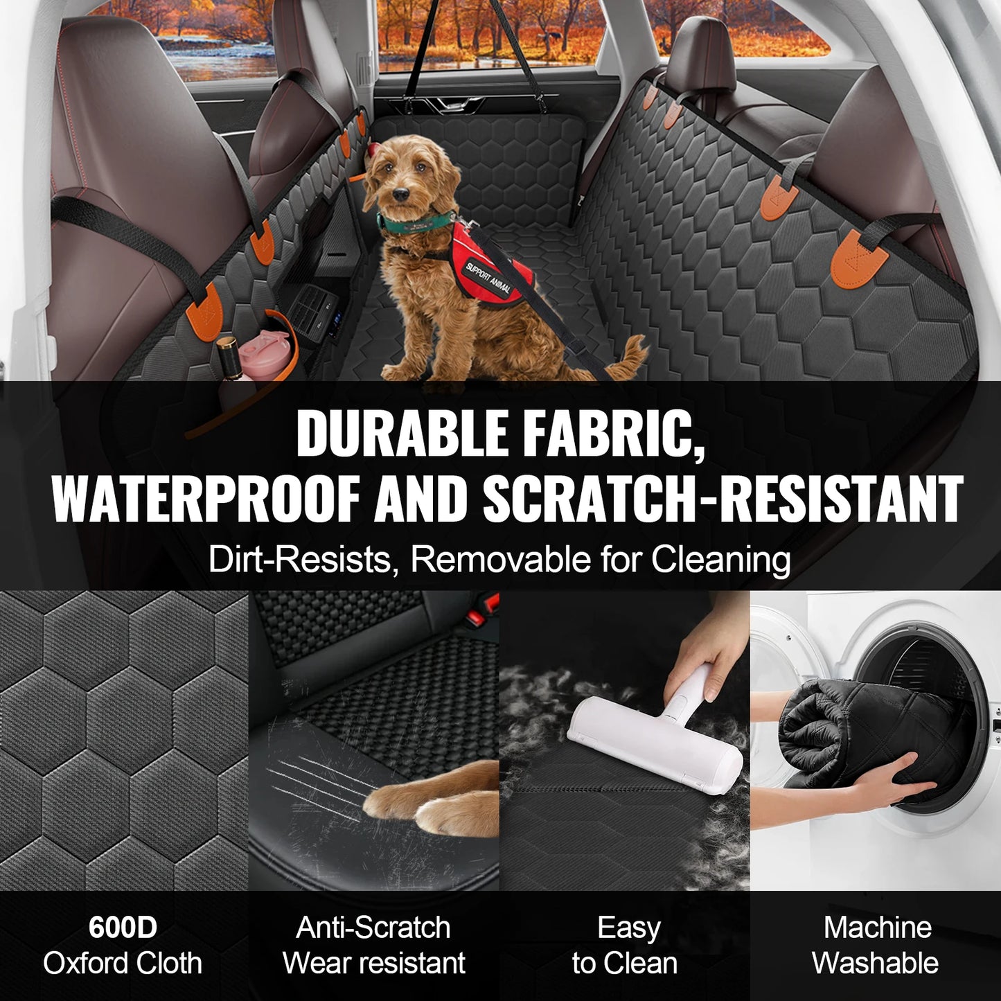 SucceBuy Back Seat Extender Dog Car Cover With Mesh Window Storage Pocket