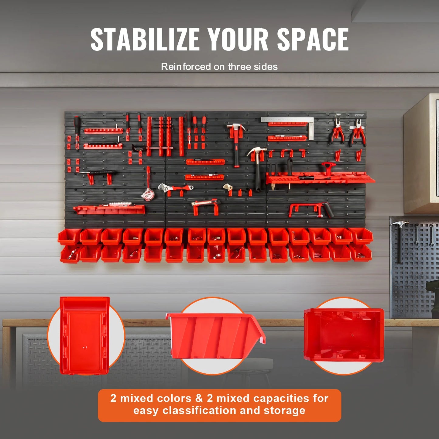 SucceBuy Wall Mounted Storage Bins Organizer With Panels And Hooks