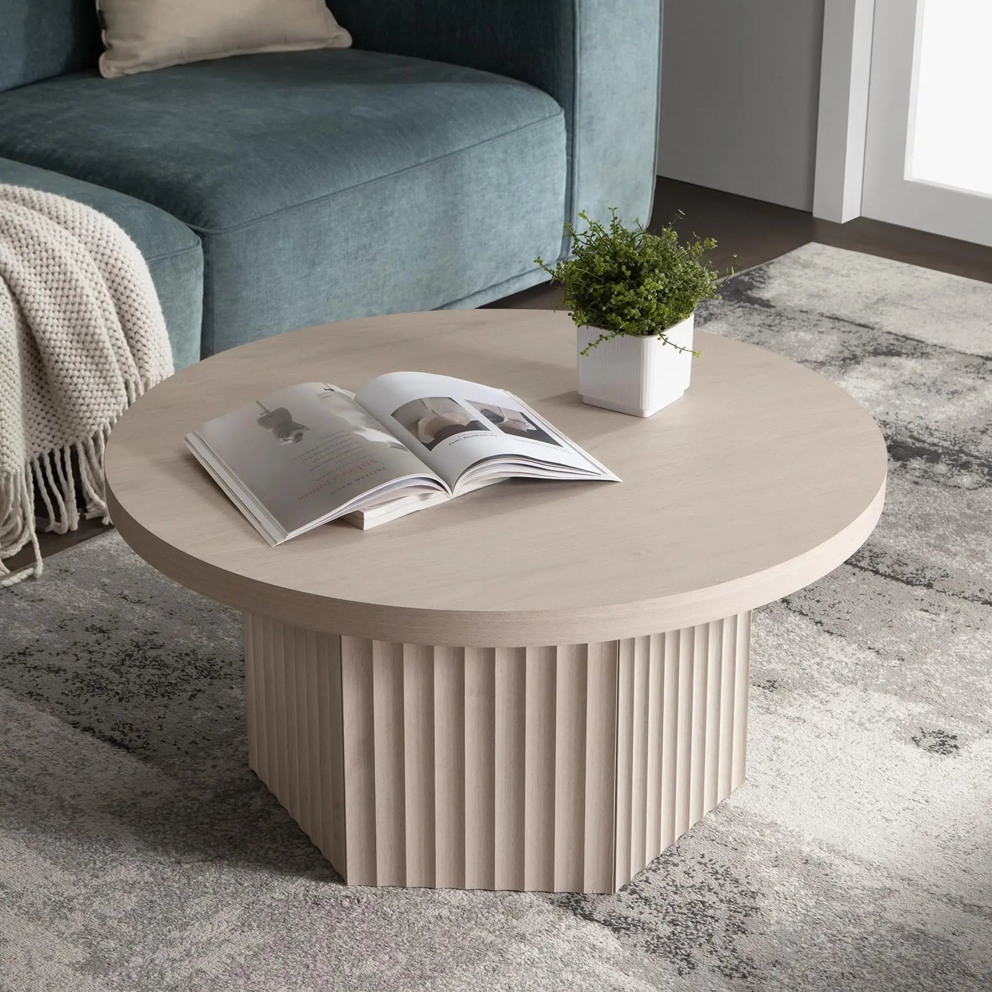 Round Fluted Coffee Table Modern Center Table For Living Room
