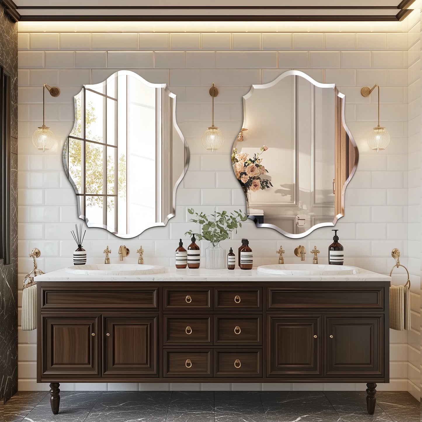 Wisfor Wall Mirror Scalloped Frameless Beveled Edge