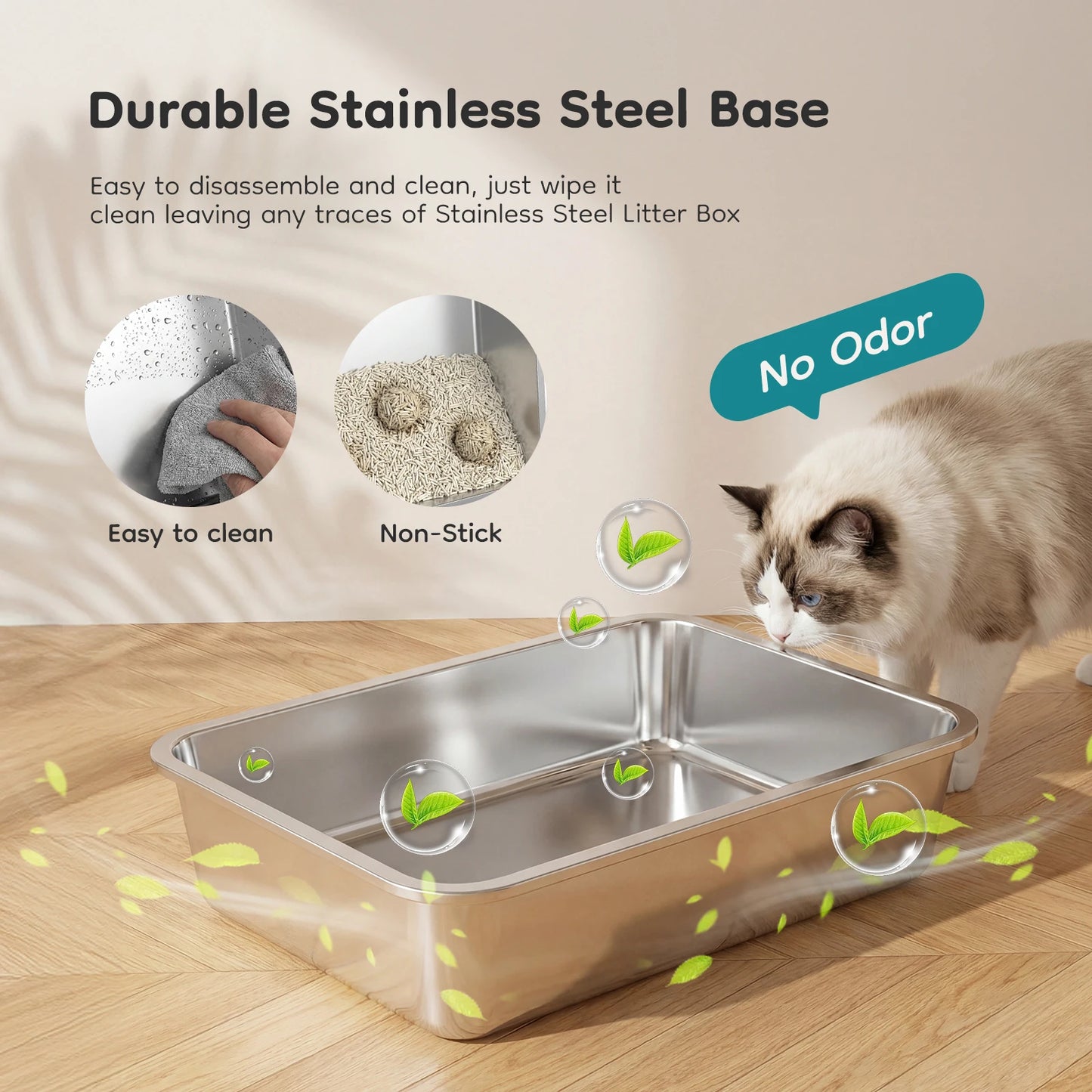 Stainless Steel Enclosed Cat Litter Box With Mat And Scoop