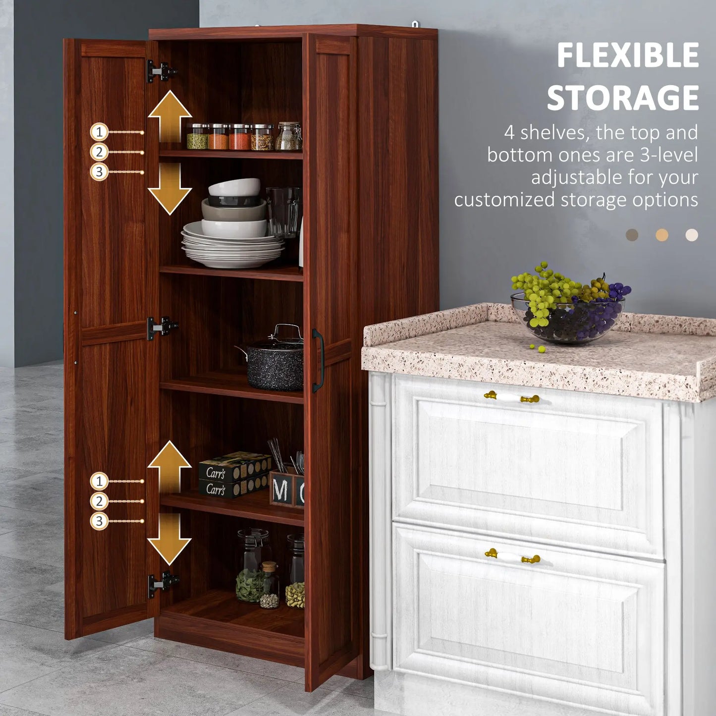 HOMCOM Rustic Freestanding Kitchen Storage Cabinet With Shelves