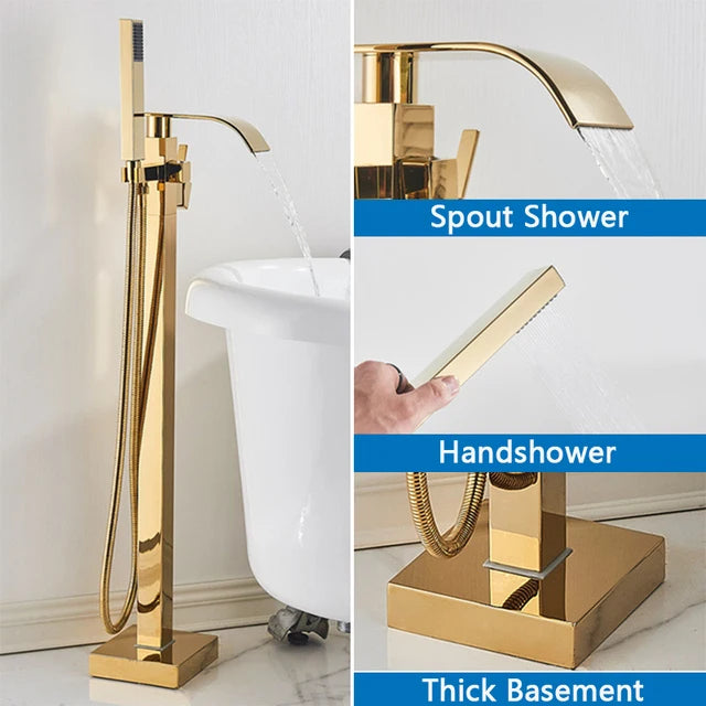 SHBSHAIMY Chrome Floor Mounted Bathtub Faucet With Handshower Two Function