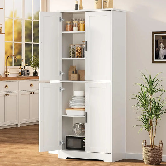 Studyset Tall Kitchen Pantry Cabinet With 4 Doors Adjustable Shelves