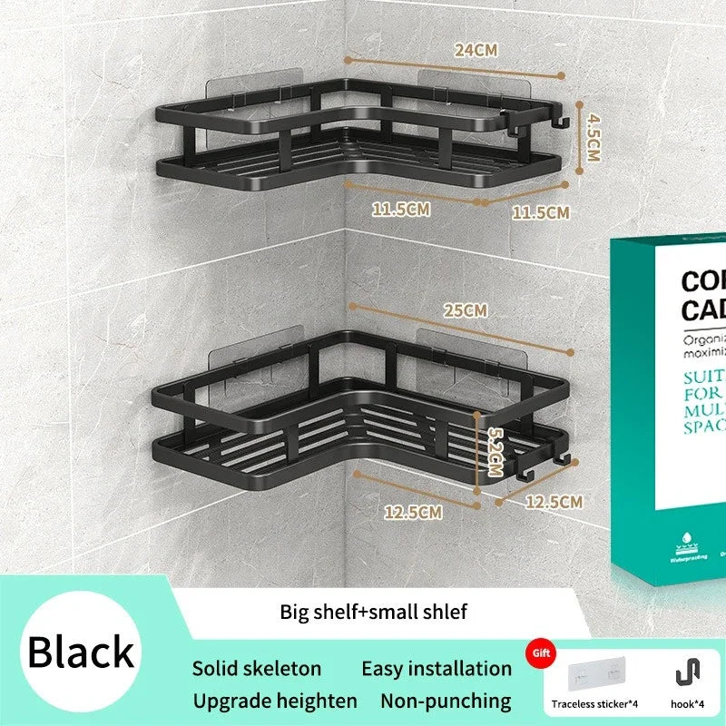 Double Layer Stainless Steel Corner Shelf No Drill Wall Organizer