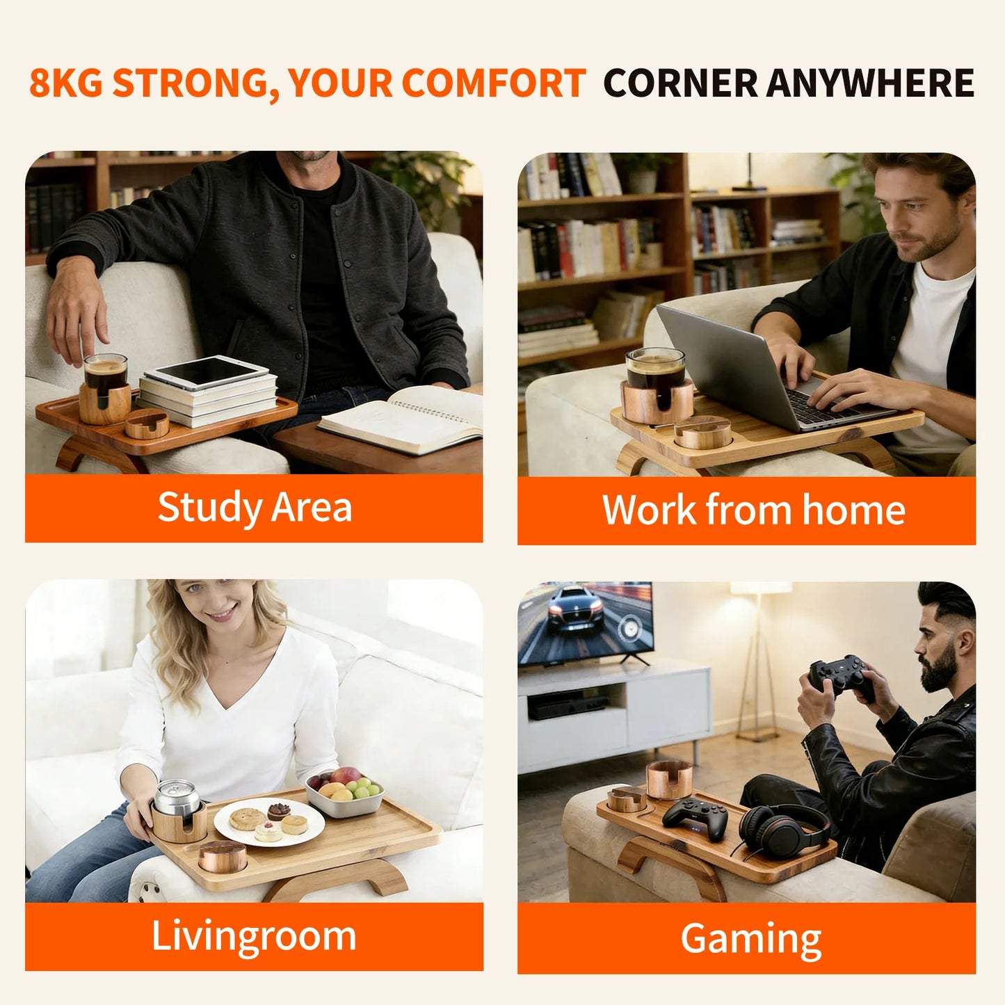 JHK Foldable Armrest Tray With Rotating Phone Holder Cup Holder