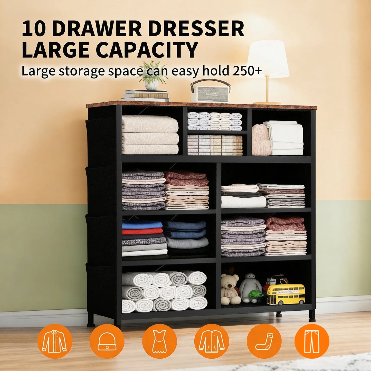 JHK Living Room Fabric Drawer Cabinet With Steel Frame