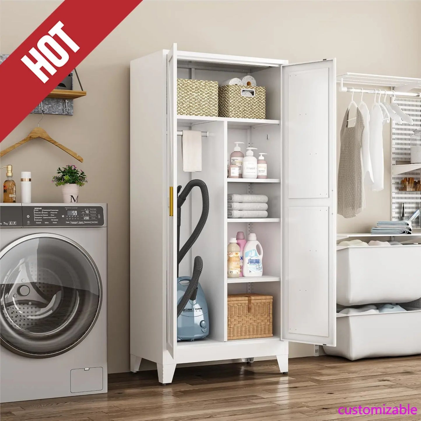 Tongyue Metal Wardrobe Closet With Doors And Shelves