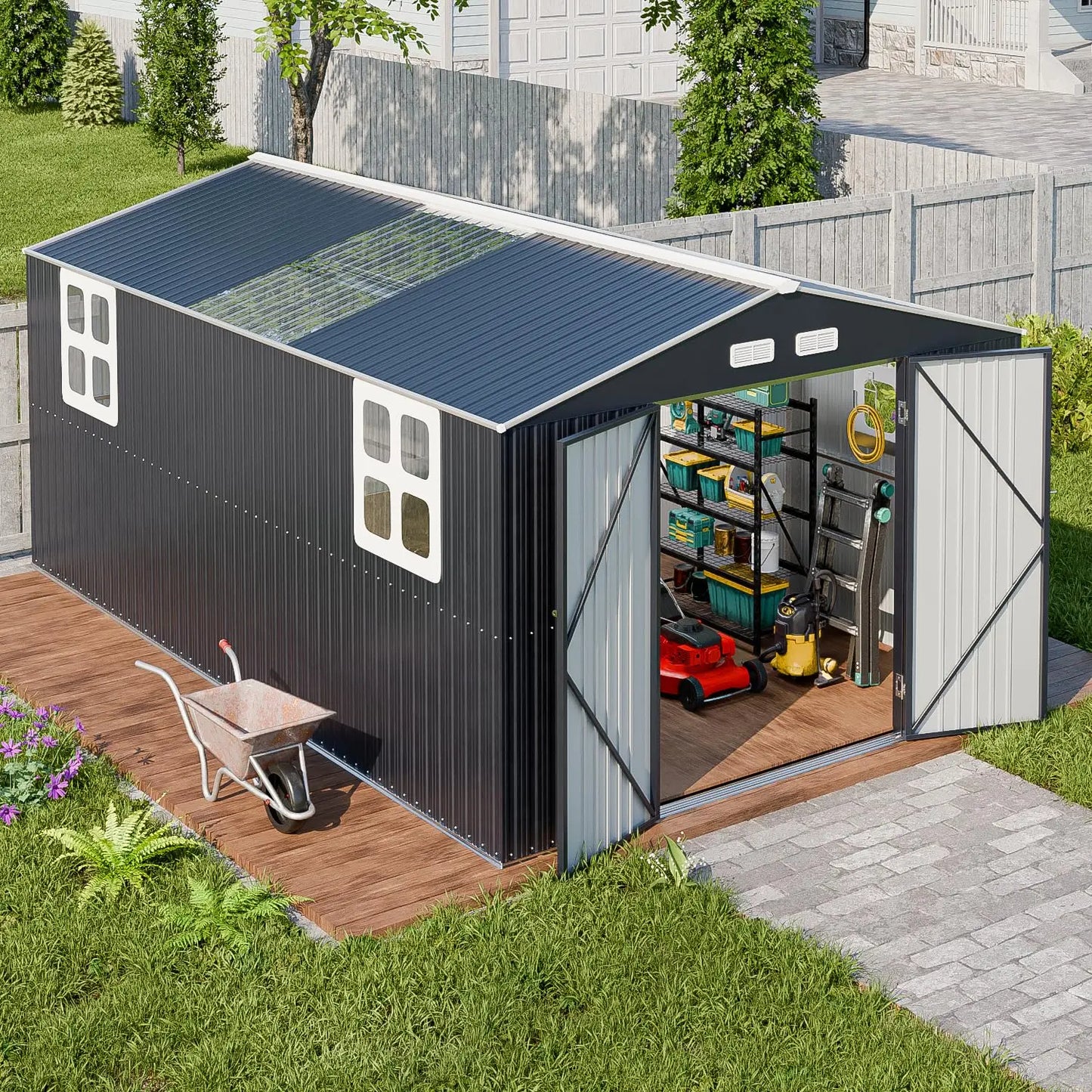 Heavy Duty Powder Coated Metal Shed For Tool Bike Storage