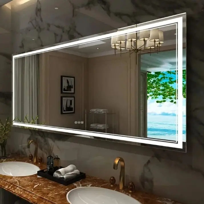 LED Bathroom Mirror With Front And Backlit Lights Wall Mounted Anti Fog
