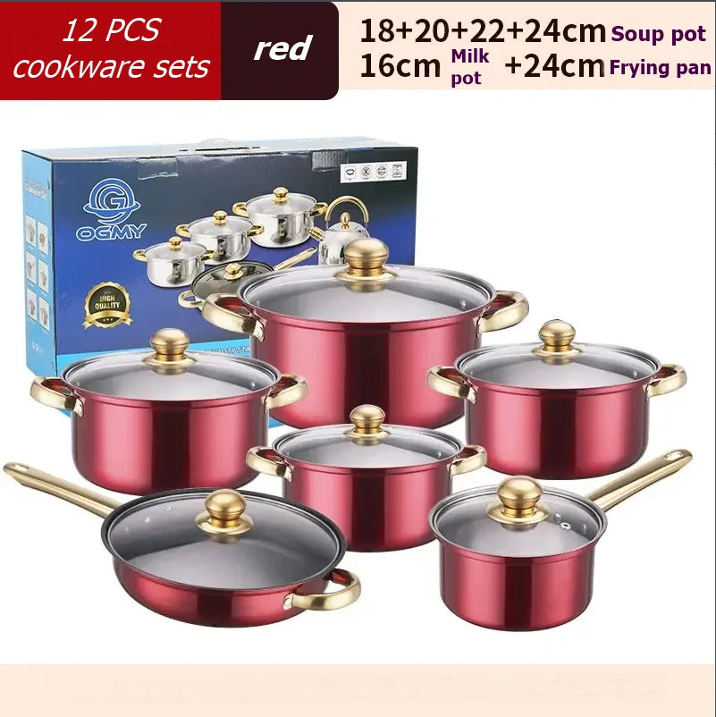 Stainless Steel Cookware Set 12 Piece Nonstick Pots With Handles