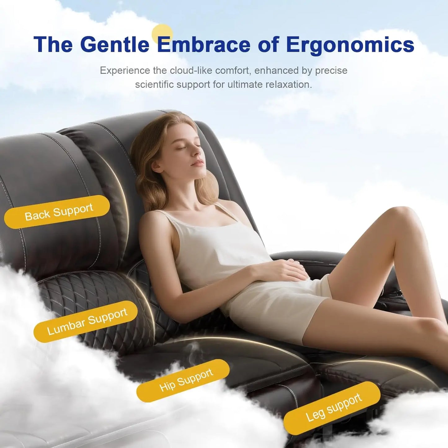 Three Seat PU Leather Recliner Sofa With Console And USB Ports