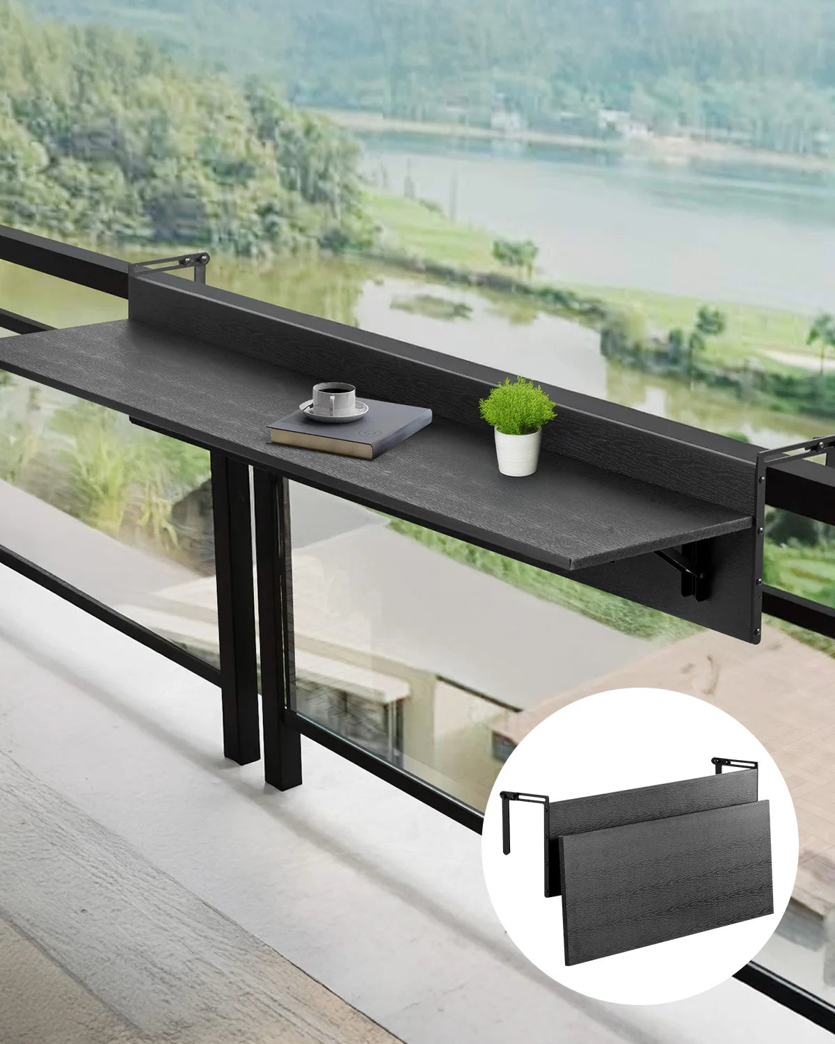 Balcony Railing Table Folding Stainless Steel Tabletop Outdoor Serving