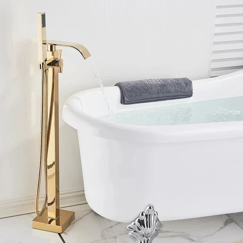 SHBSHAIMY Chrome Floor Mounted Bathtub Faucet With Handshower Two Function