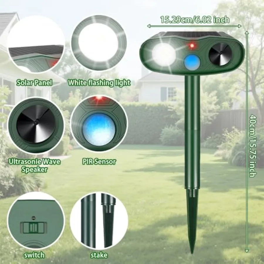 Outdoor Solar Ultrasonic Motion Activated Deer And Raccoon Repellent IP65