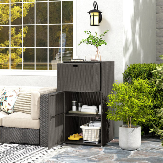 Outsunny Outdoor Towel Rack With Cabinet Storage For Poolside