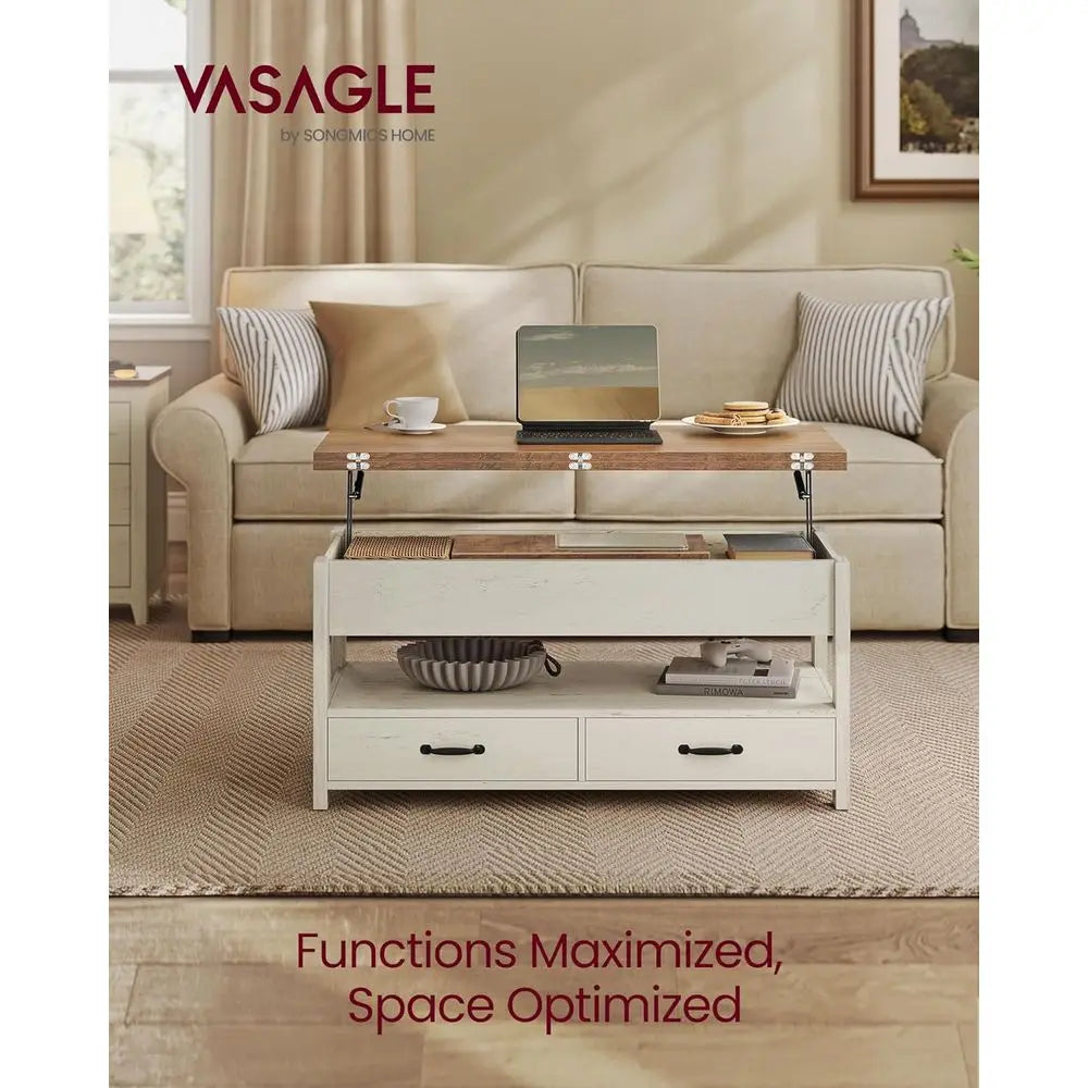 RBXC Lift Top Coffee Table With Storage And Drawers Gas Spring