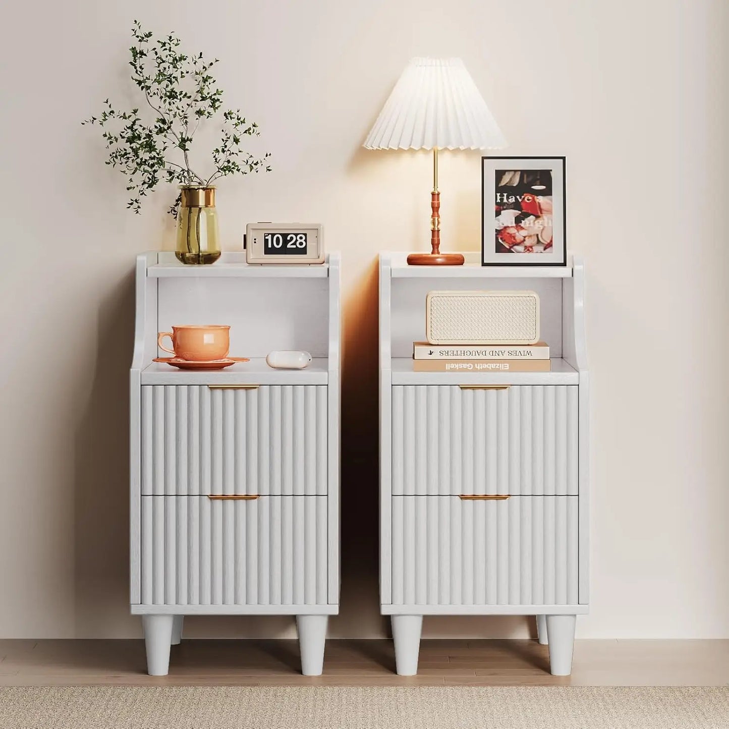Frame Narrow Nightstand Set Of 2 With Dual Drawers