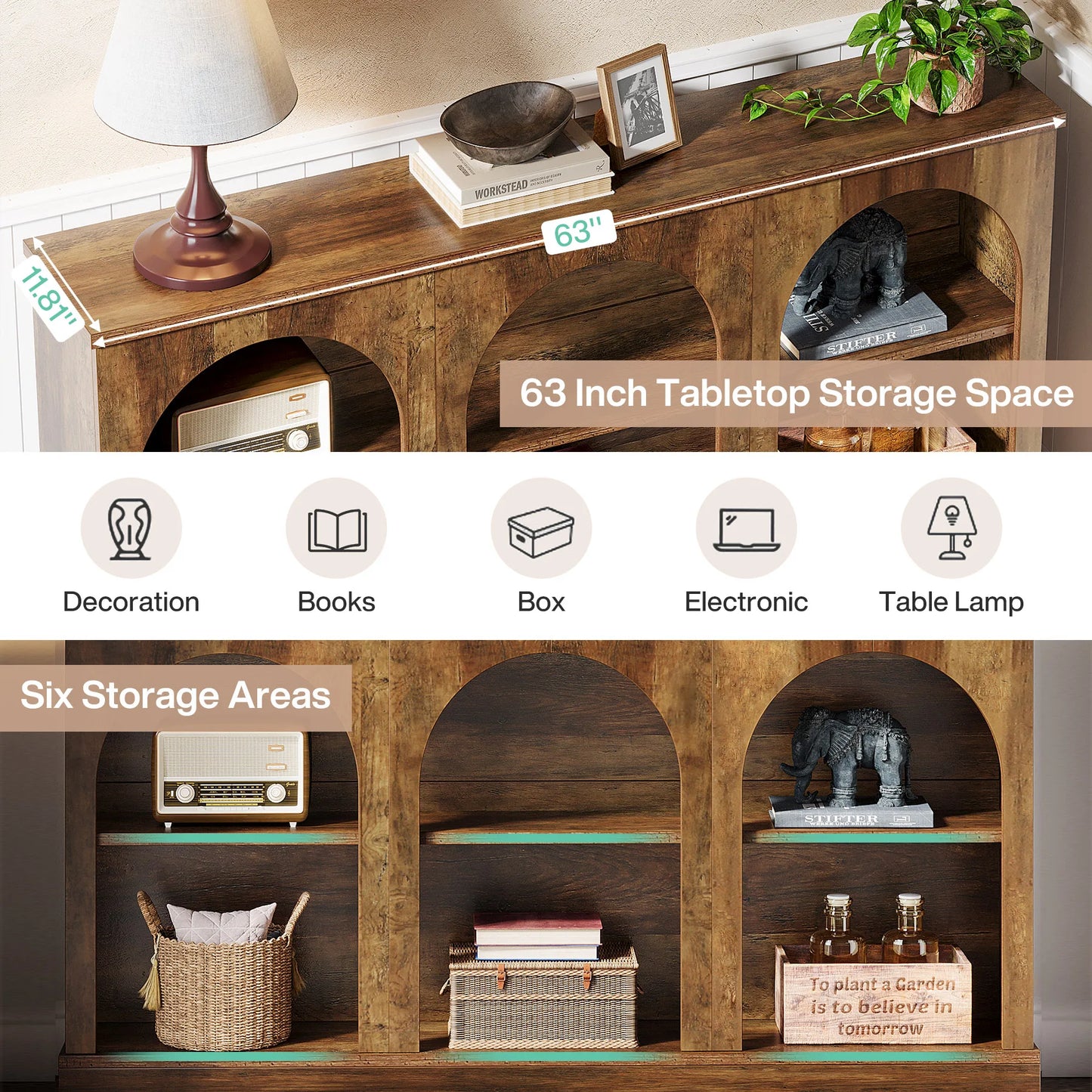 Tribesigns Farmhouse Console Table Three Tier Storage