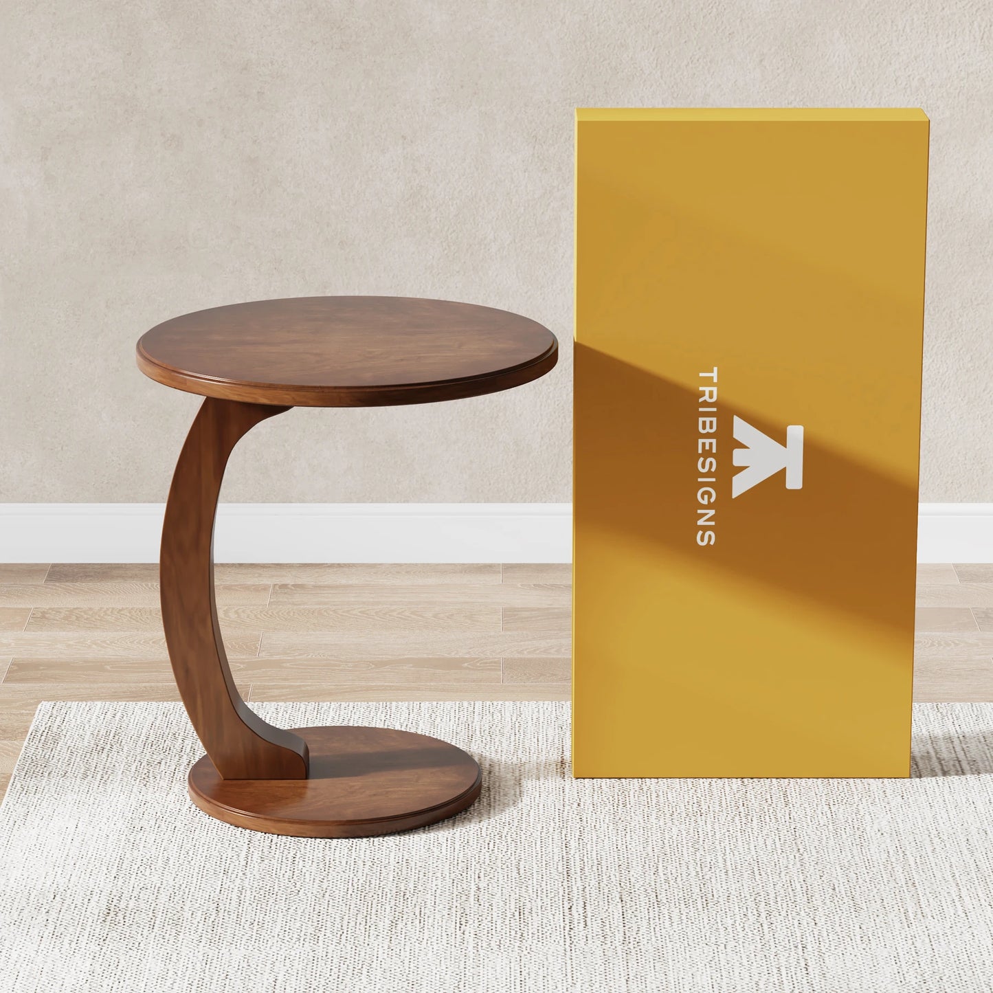 Tribesigns Round End Table C Shaped Wood Side Table