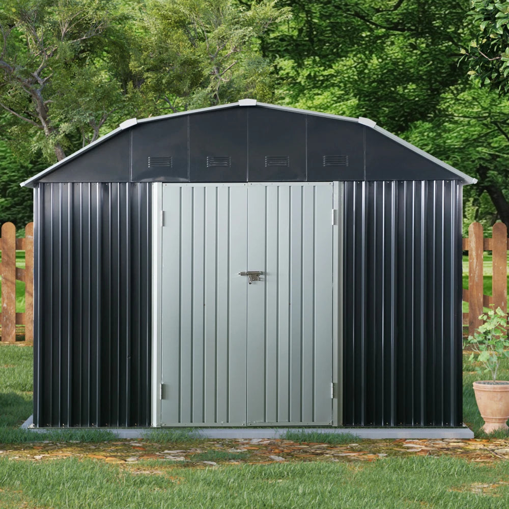 Outdoor Metal Storage Shed With Arch Roof And Lockable Doors