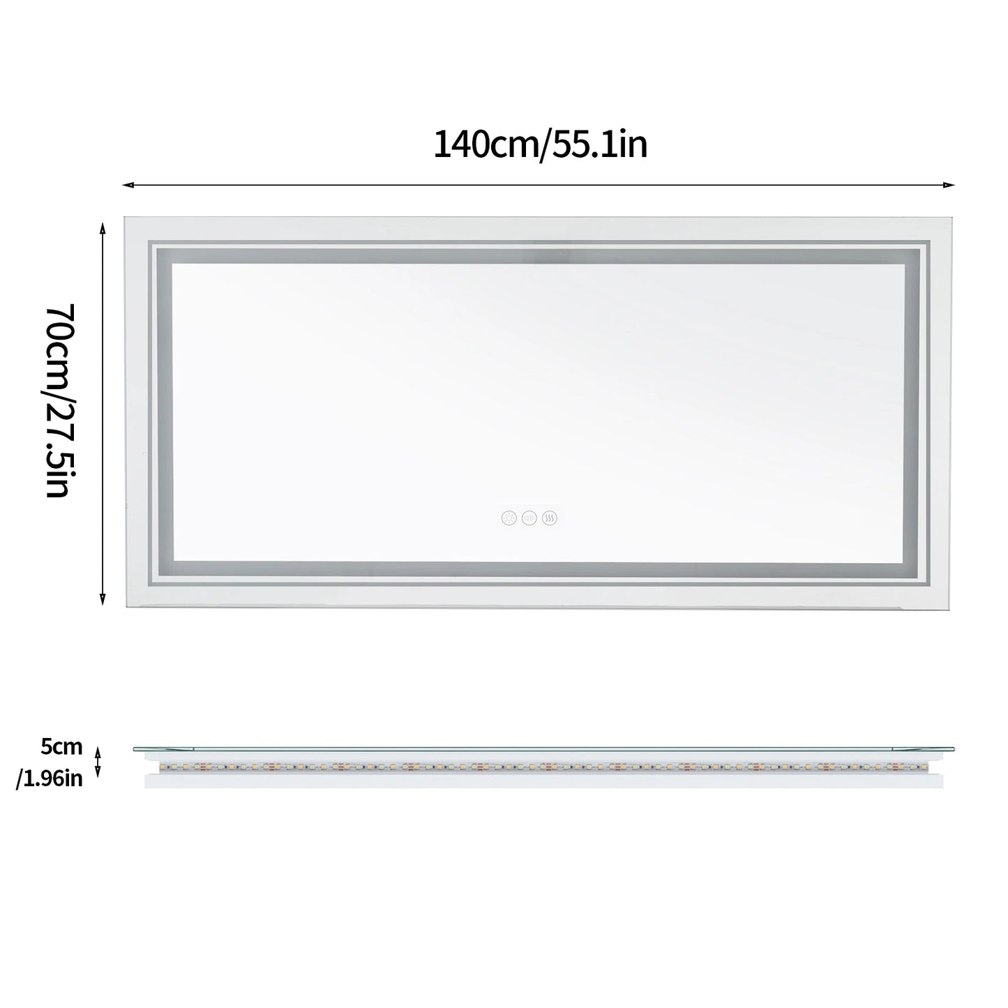 LED Bathroom Mirror With Front And Backlit Lights Wall Mounted Anti Fog