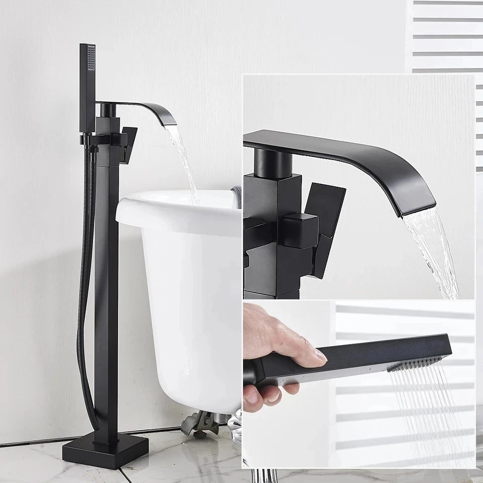 SHBSHAIMY Chrome Floor Mounted Bathtub Faucet With Handshower Two Function