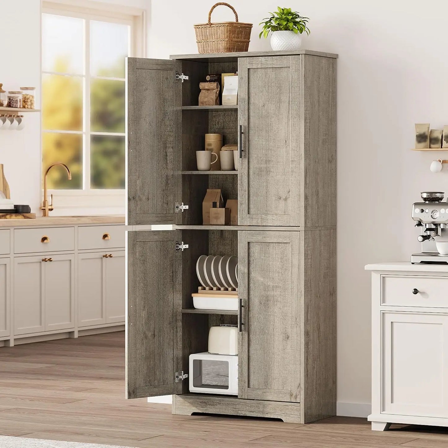 Studyset Tall Kitchen Pantry Cabinet With 4 Doors Adjustable Shelves