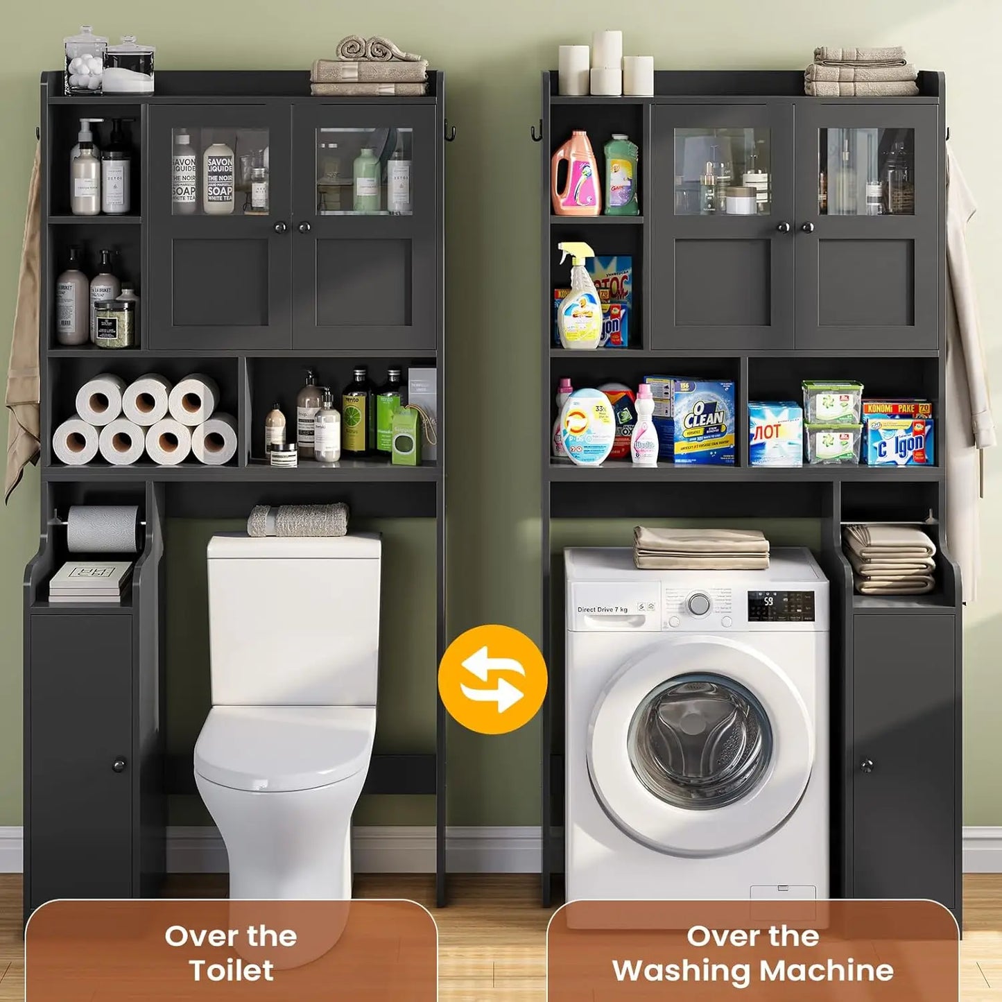 Itaar Over Toilet Storage Cabinet With Glass Doors Bathroom Organizer