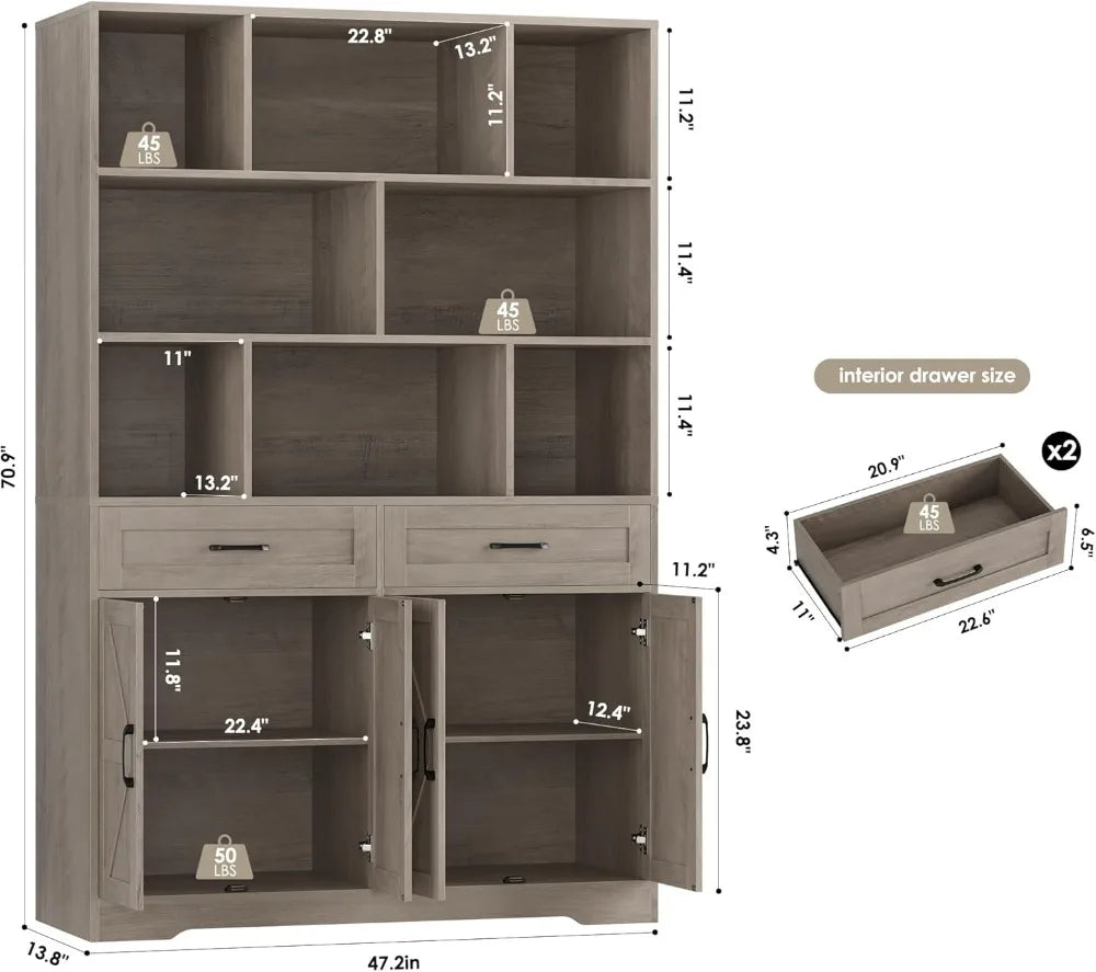 Bookcase With Drawers And Doors Six-Tier Storage Cabinet
