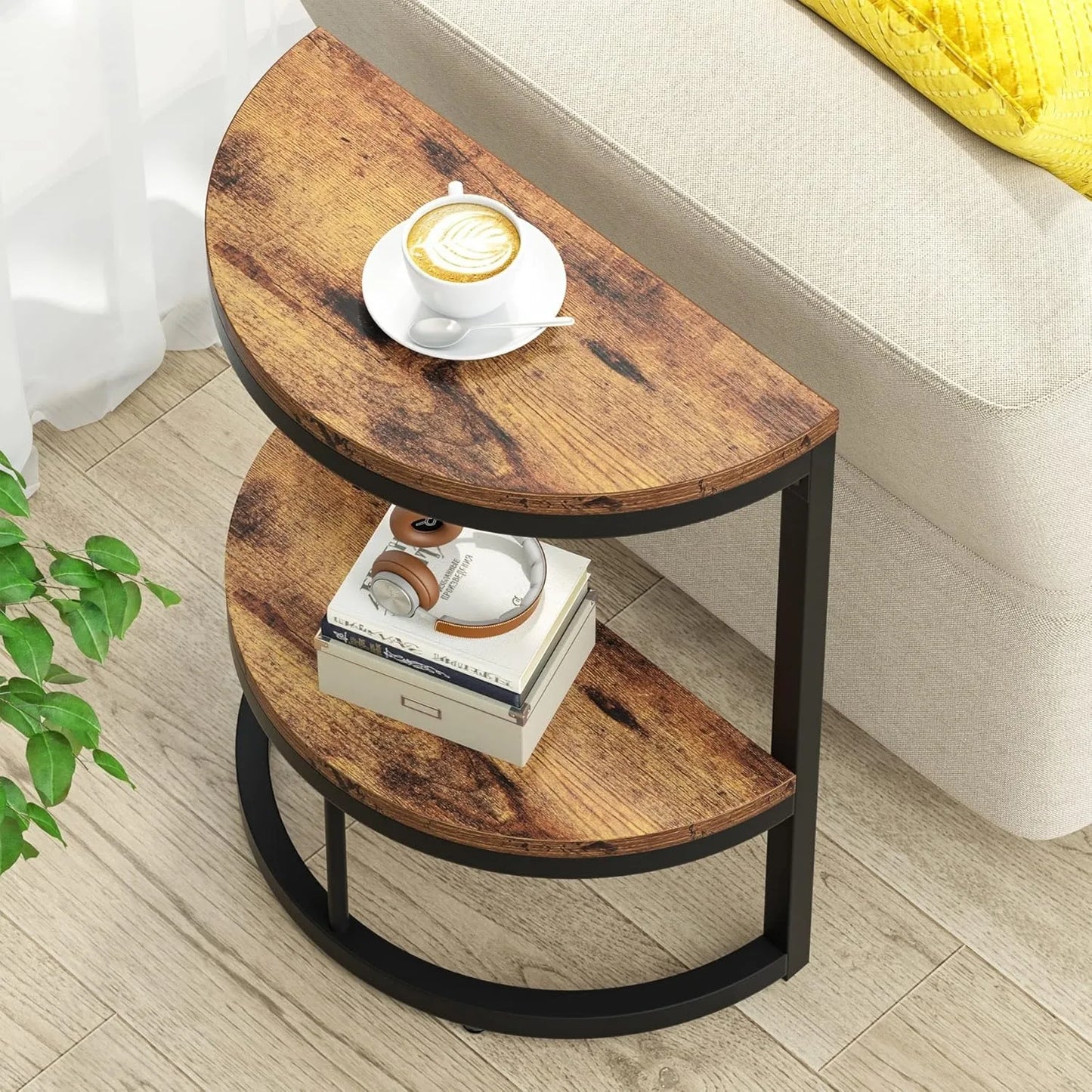 Little Tree Two Tier End Table Semi Circle Storage Shelf