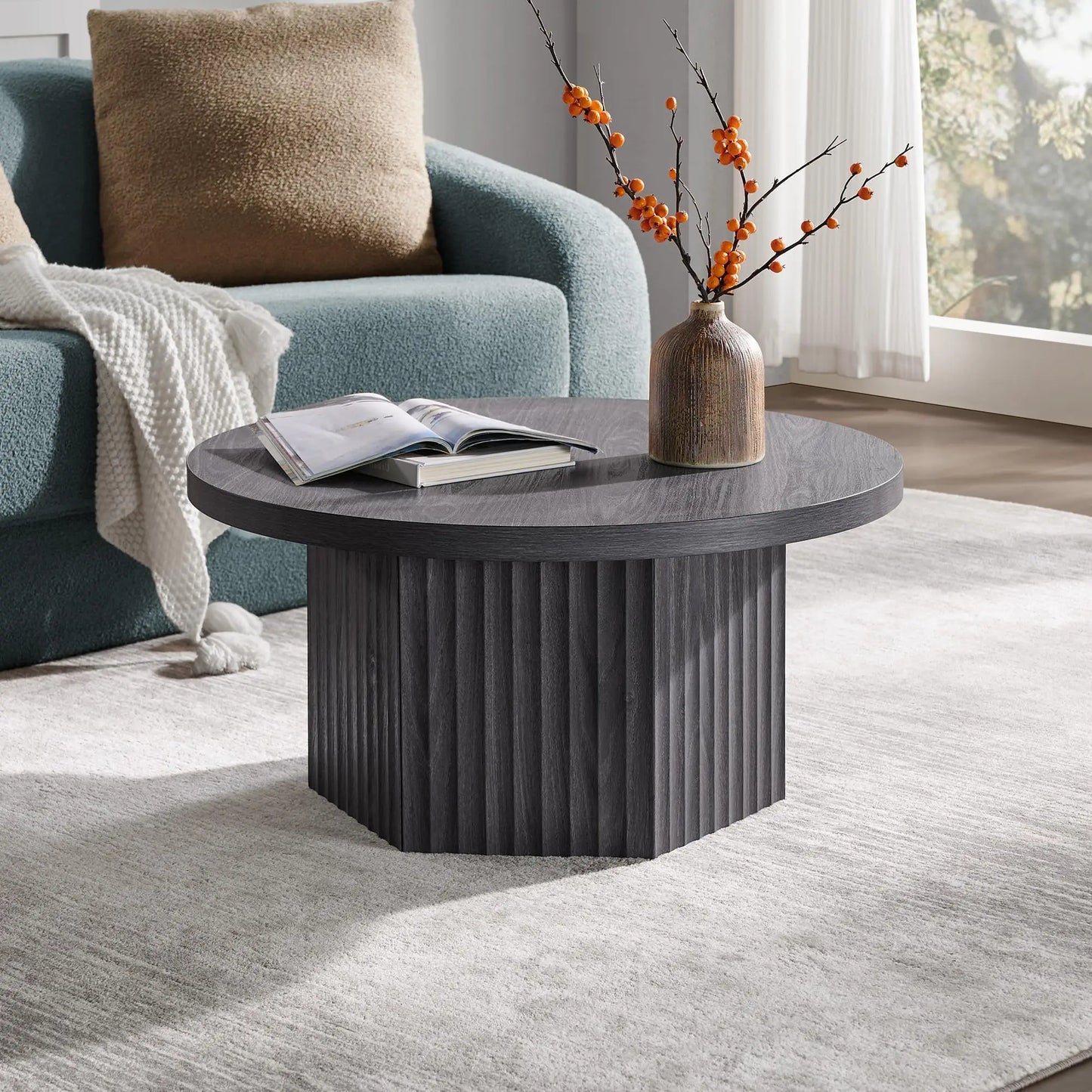 Round Fluted Coffee Table Modern Center Table For Living Room