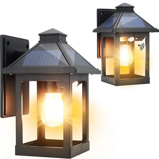 Solar Powered Wall Lanterns With Motion Sensor LED Sconce