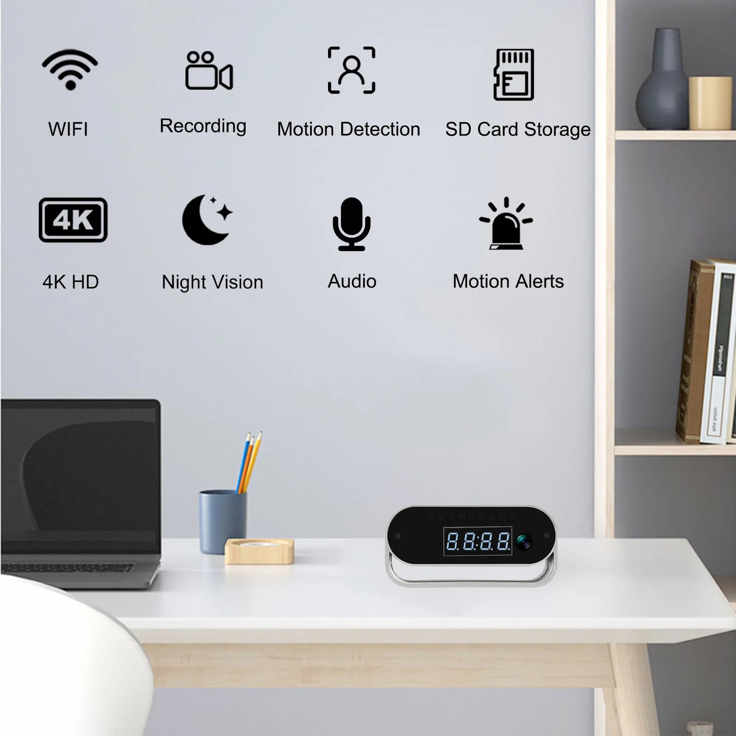 Ouvis 4K Camera Clock Surveillance WiFi Night Vision Motion Detection
