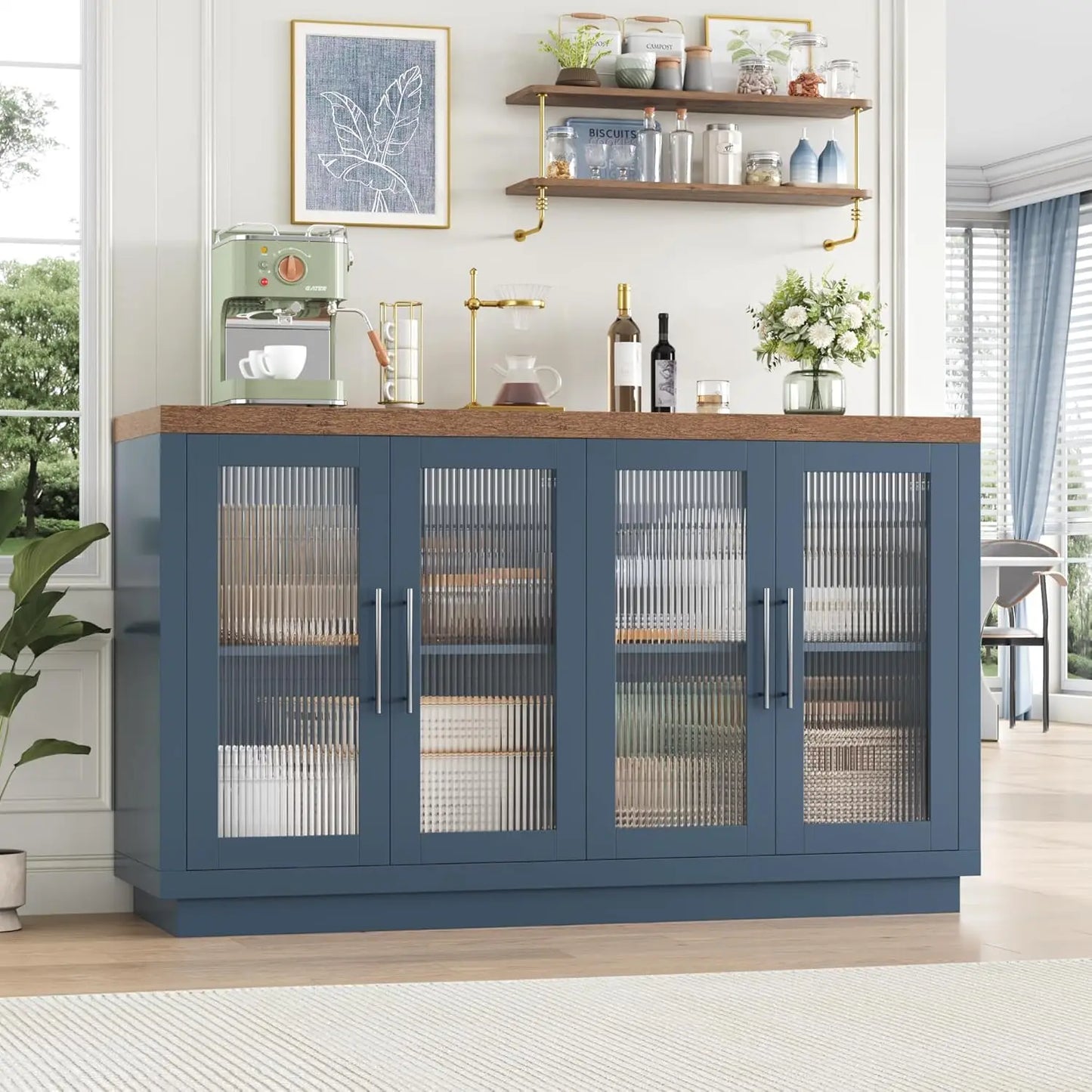 Modern Fluted Glass Doors Buffet Cabinet For Kitchen Storage
