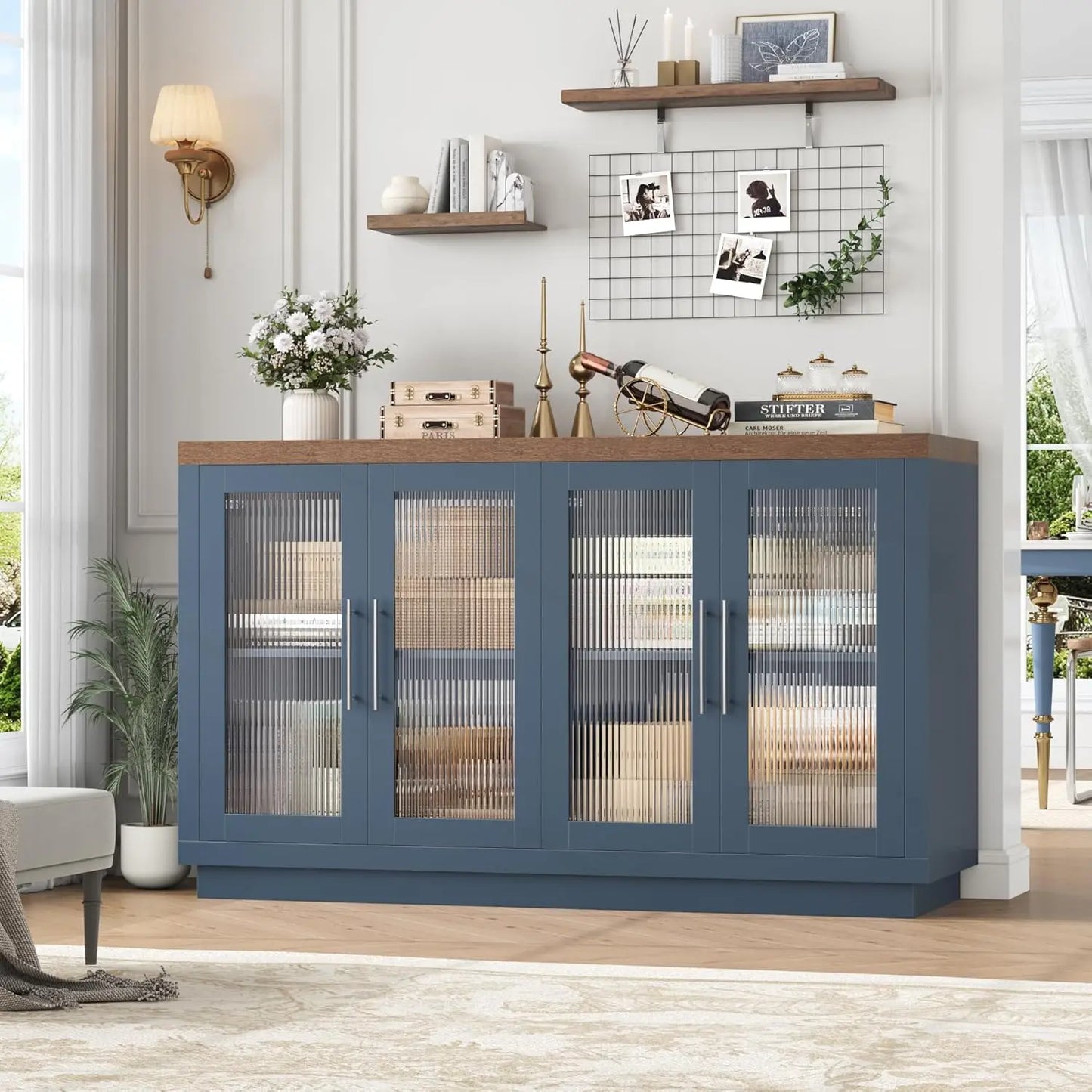Modern Fluted Glass Doors Buffet Cabinet For Kitchen Storage