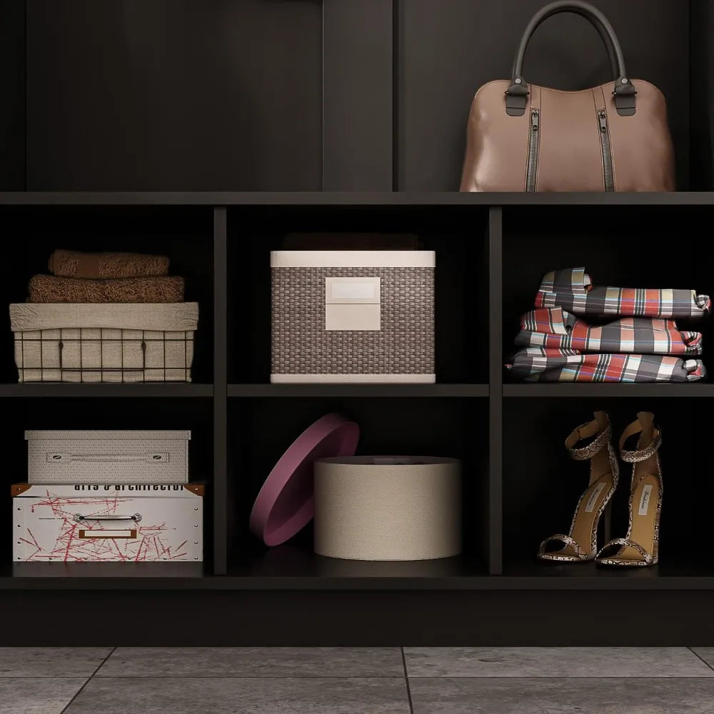 Modern Entryway Storage Bench With Coat Rack Metal Hooks Shelves