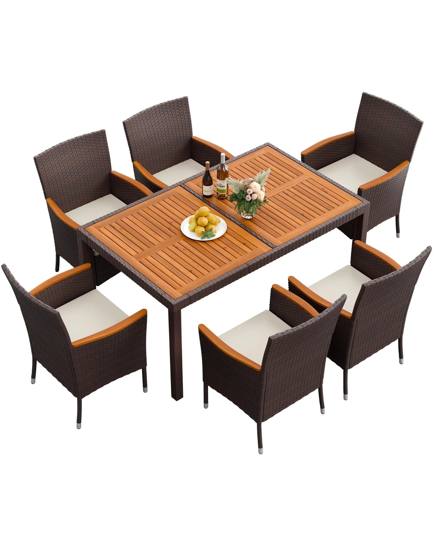 Patio Dining Set Outdoor Acacia Wood Table Chairs Cushions