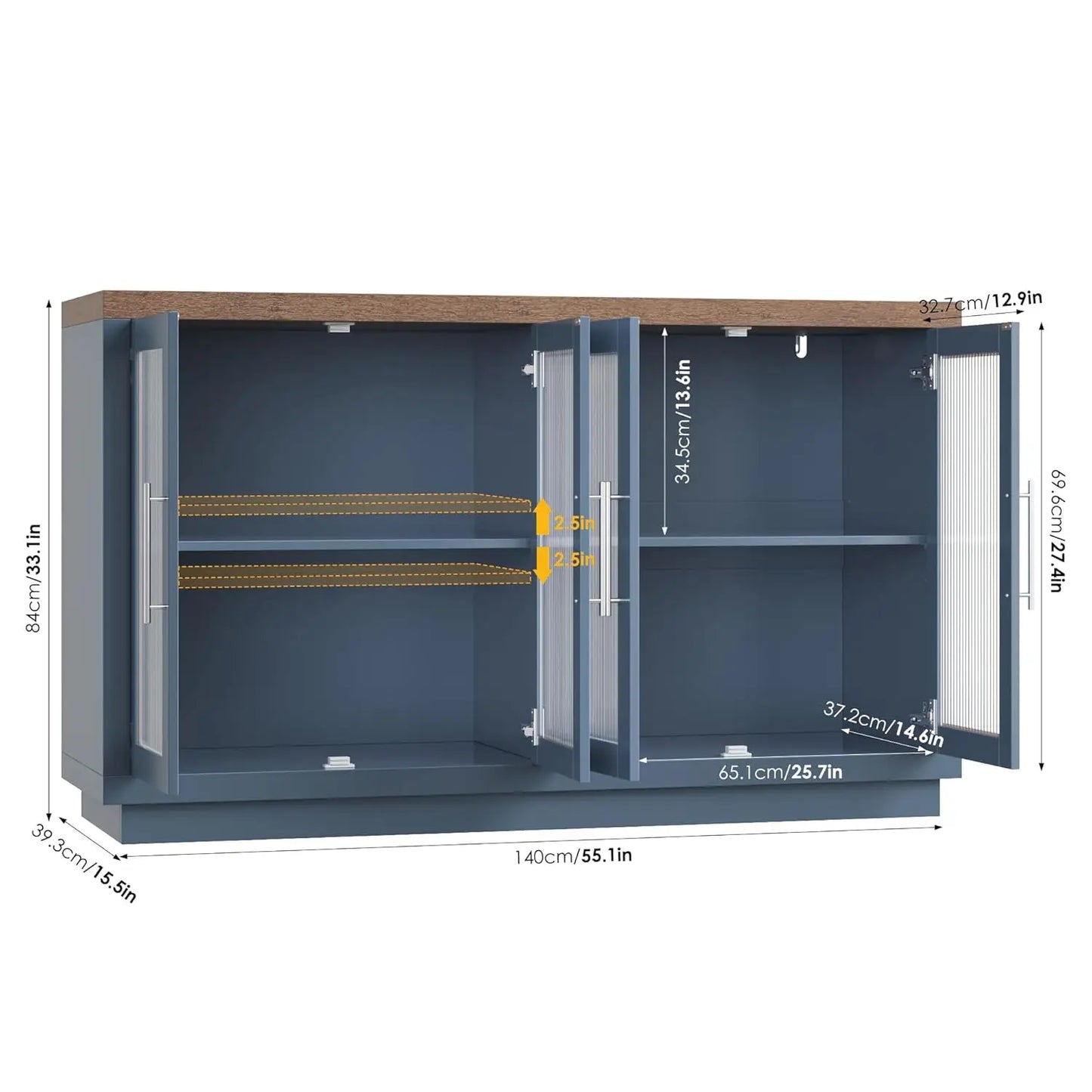 Modern Fluted Glass Doors Buffet Cabinet For Kitchen Storage