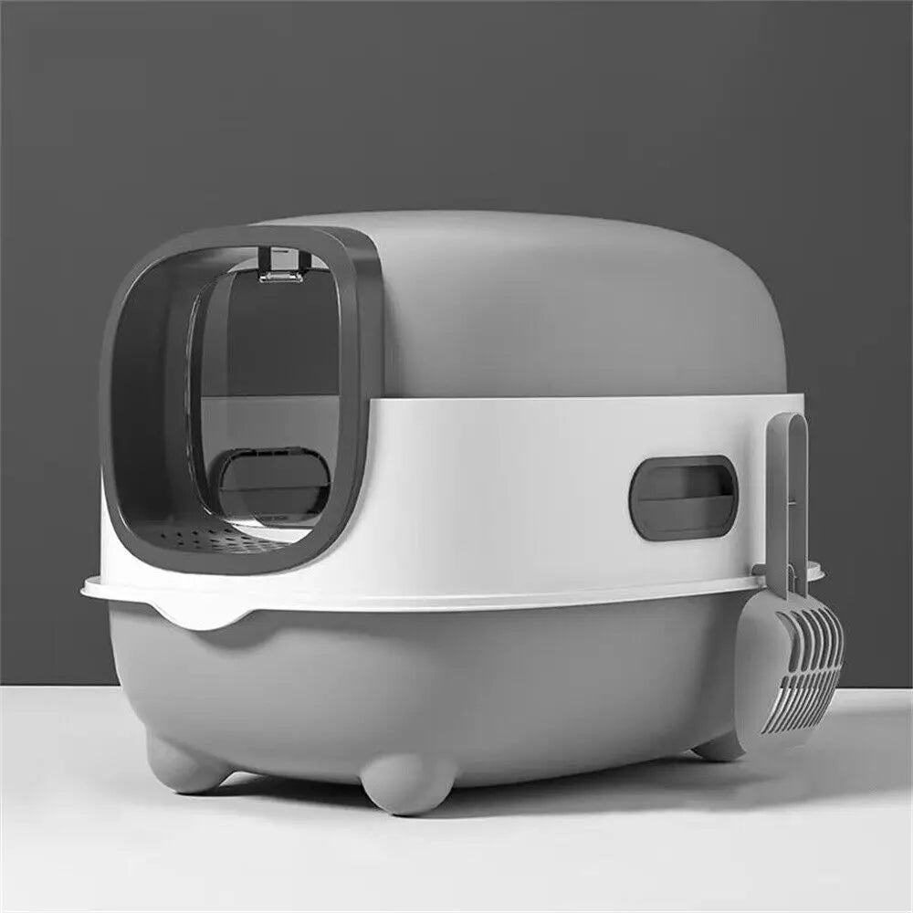 Enclosed Hooded Cat Litter Box With Front Entry And Scoop