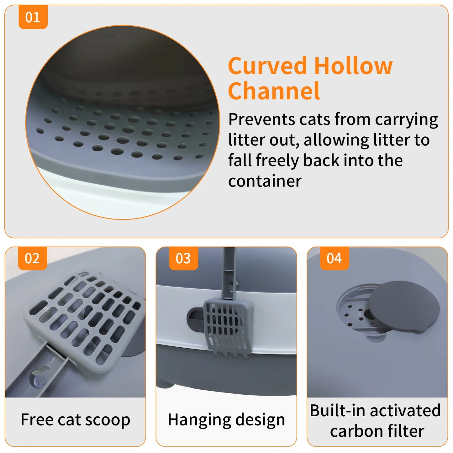 Enclosed Hooded Cat Litter Box With Front Entry And Scoop