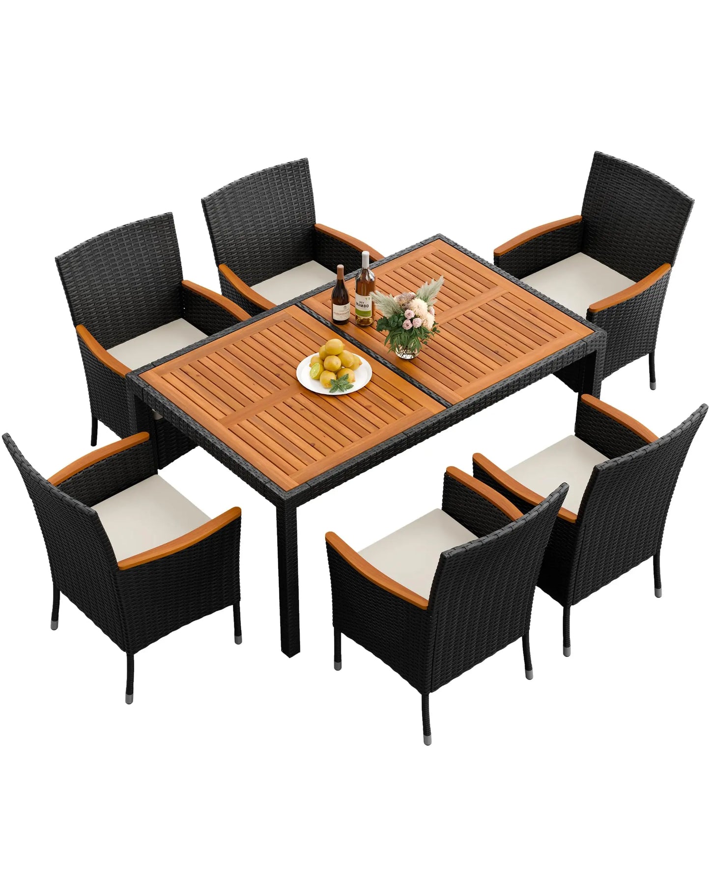Patio Dining Set Outdoor Acacia Wood Table Chairs Cushions