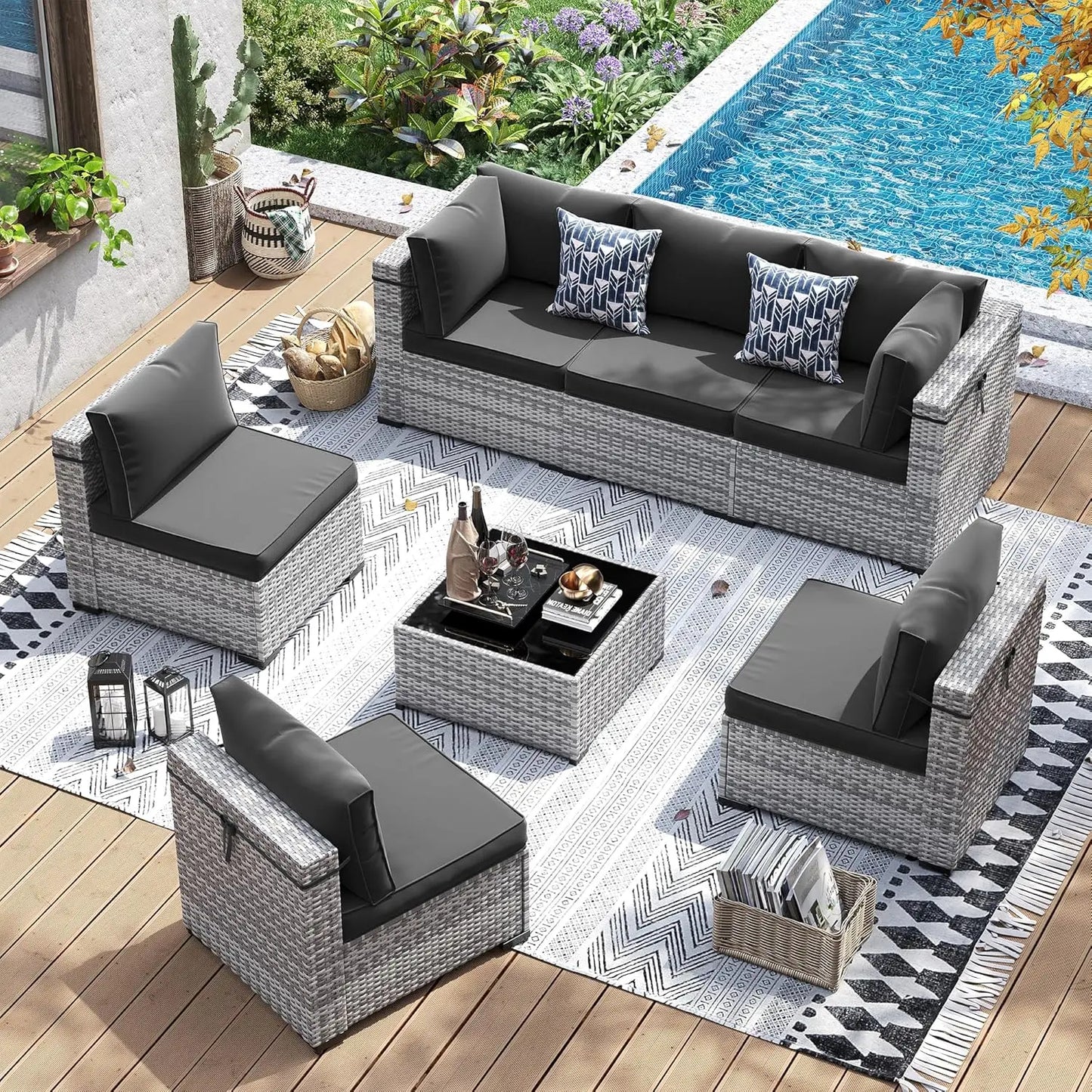 Patio Outdoor Wicker Furniture Set With Tea Table Cover