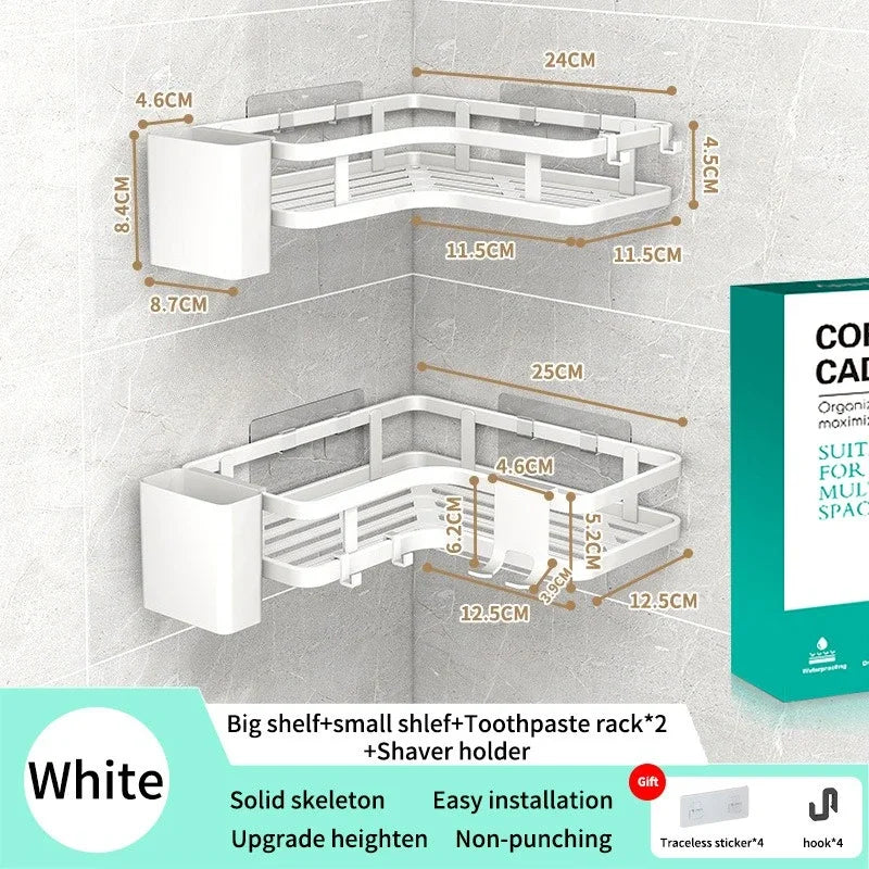 Double Layer Stainless Steel Corner Shelf No Drill Wall Organizer