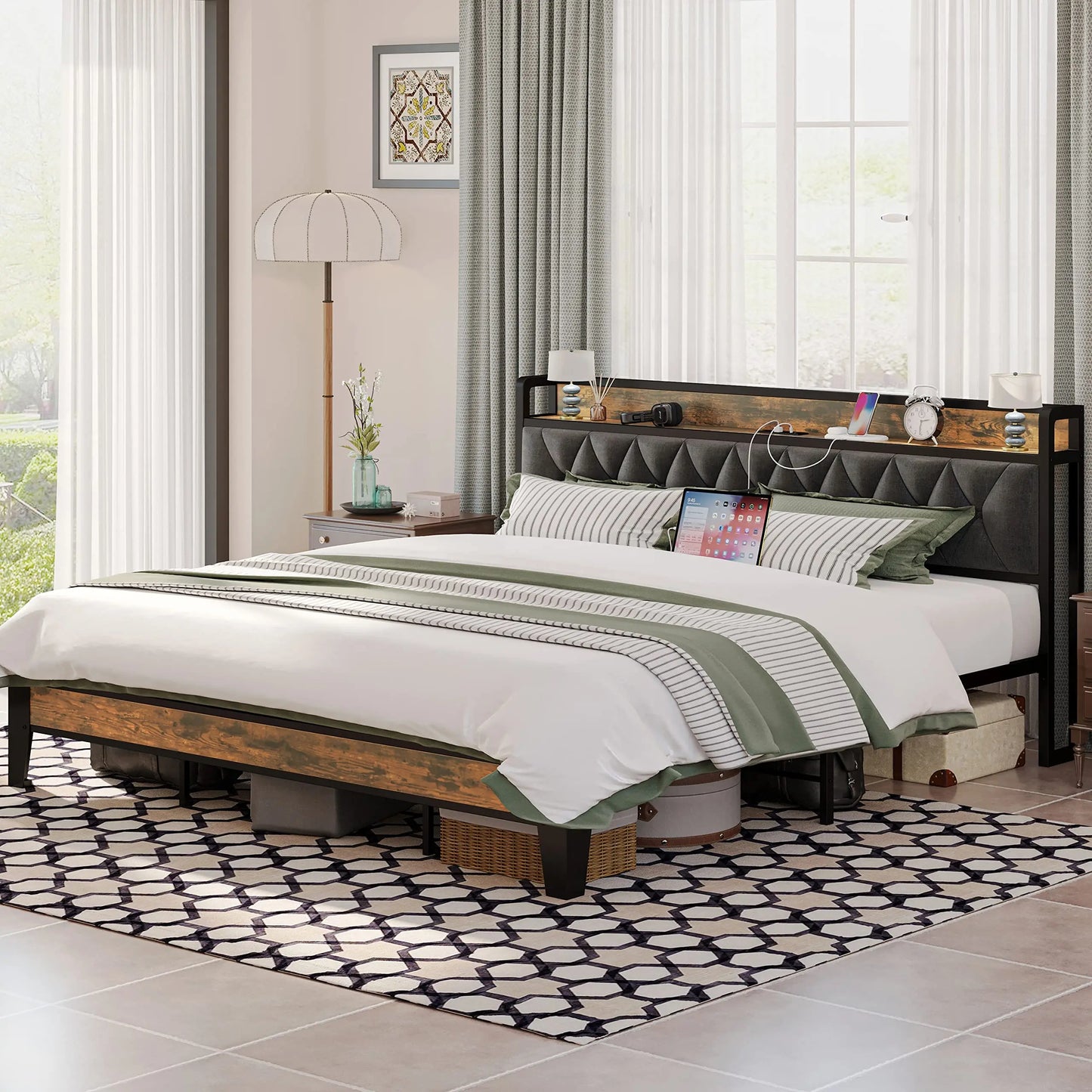 Anctor Bed Frames With Storage Headboard And Electrical Outlets